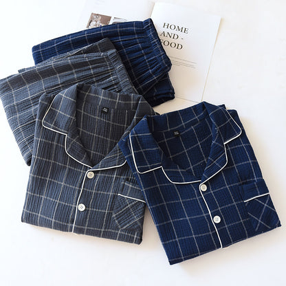 Plaid Long-Sleeved Trousers Cotton Two-Color Home