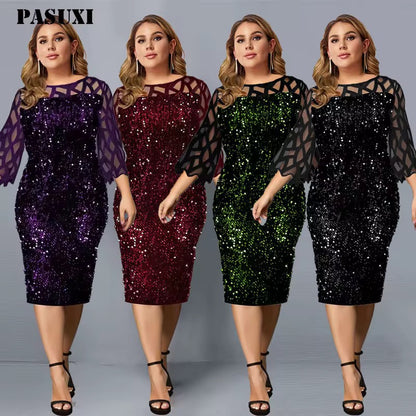 Personalized Sequins Plus Size Women's Short Sleeve Dress