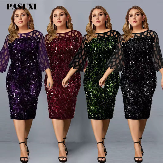 Personalized Sequins Plus Size Women's Short Sleeve Dress