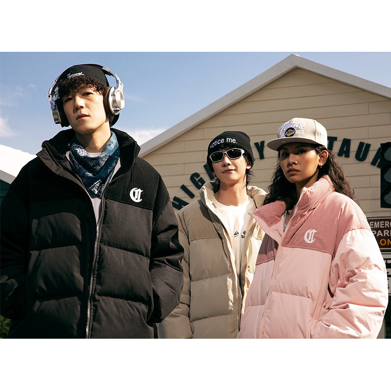 Men's Winter Corduroy Stitching Embroidery Cotton-padded Coat