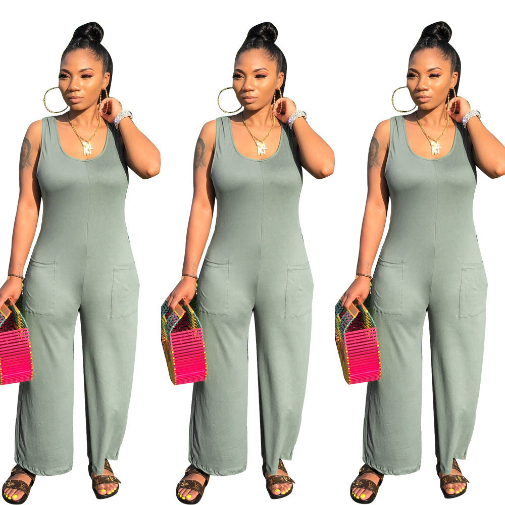 Round Neck Sleeveless Wide Leg Pants One-piece Nightclub Uniforms