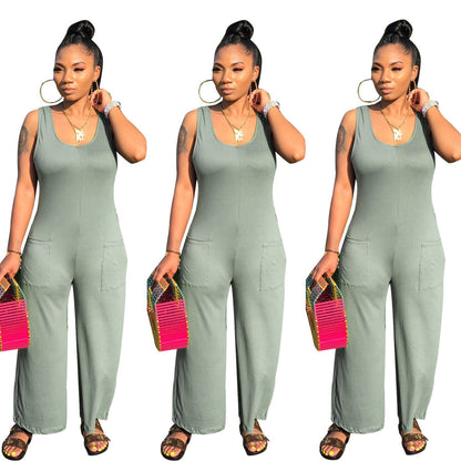 Round Neck Sleeveless Wide Leg Pants One-piece Nightclub Uniforms