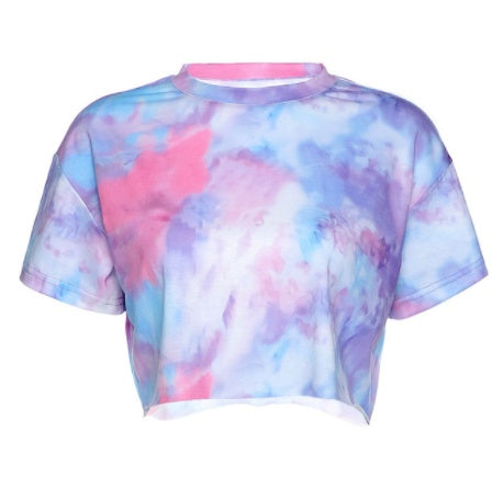 Printed loose short sleeves cropped t-shirt