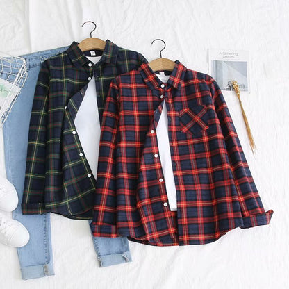 Casual Plaid Single Pocket Lapel Long Sleeve Shirt