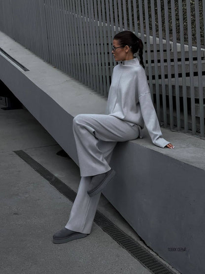 Autumn And Winter Leisure Loose And Irregular Split Top Wide Leg Pants Two-piece Set