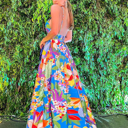 New Printed Multi-color Off-shoulder Sling Dress