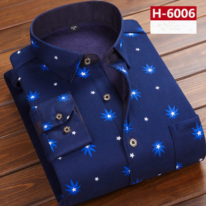 Men's thick warm long-sleeved printed shirt