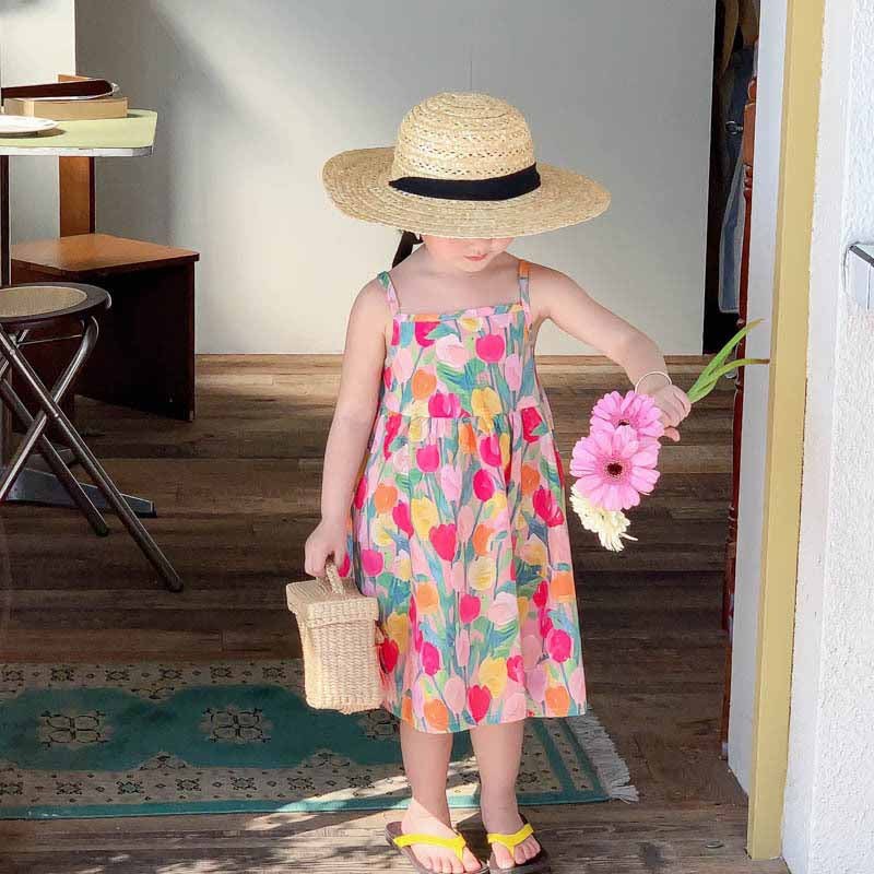 Children's Summer Pastoral Style Flower Print Dress