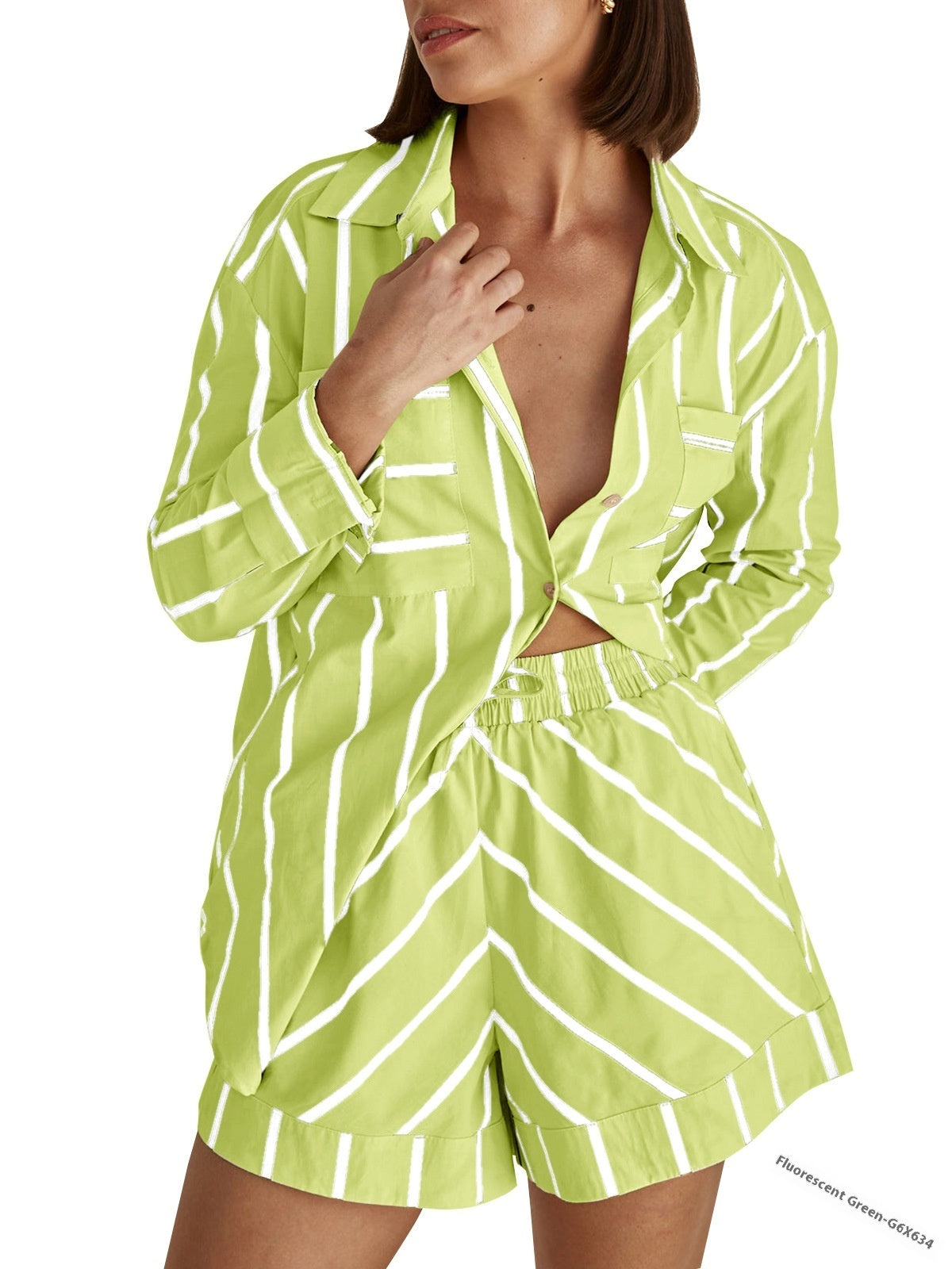 Summer Loose Striped Cardigan Shorts Suit