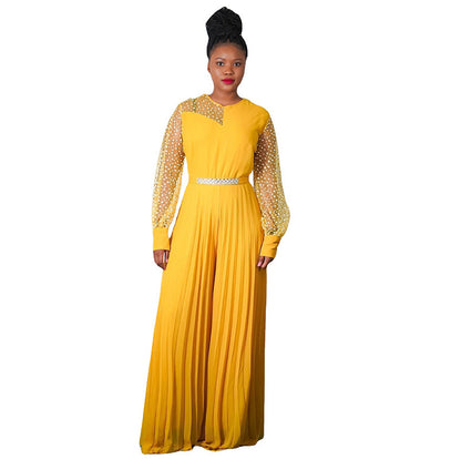 Fitted Waist Pleated One-piece Wide-leg Pants