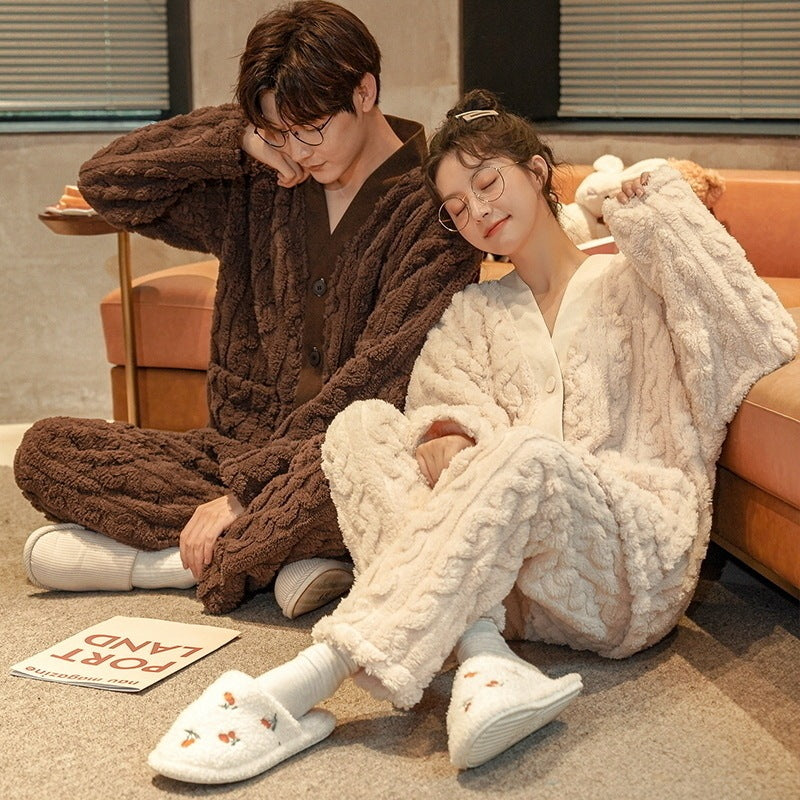 Warm And Fleece Thickened Flannel Home Service Suit