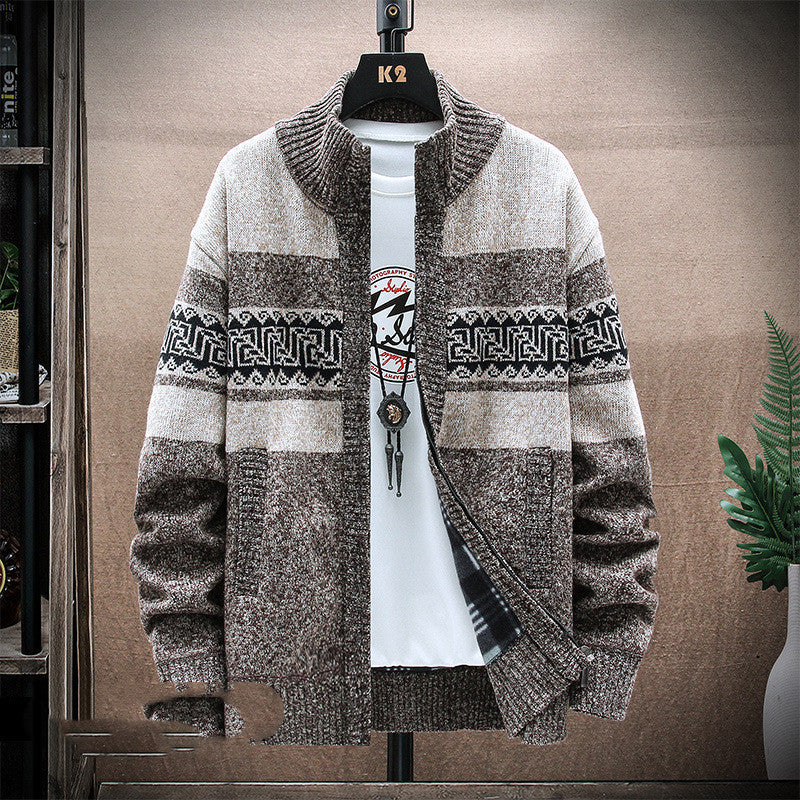 Men's Printed Jacket Loose Casual Knit Sweater
