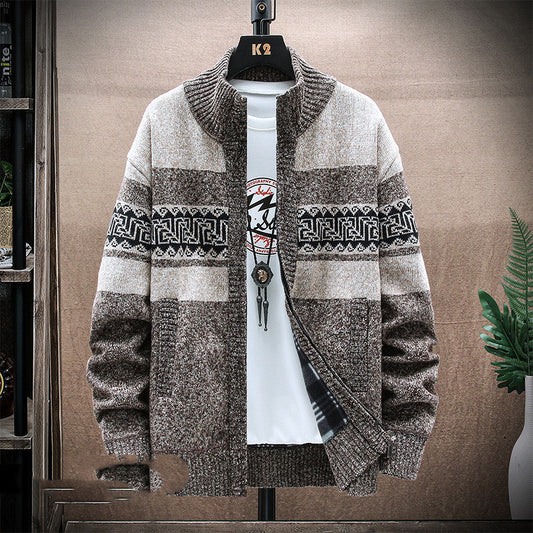 Men's Printed Jacket Loose Casual Knit Sweater