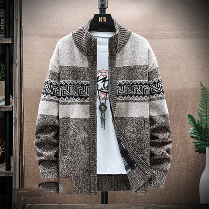 Men's Printed Jacket Loose Casual Knit Sweater