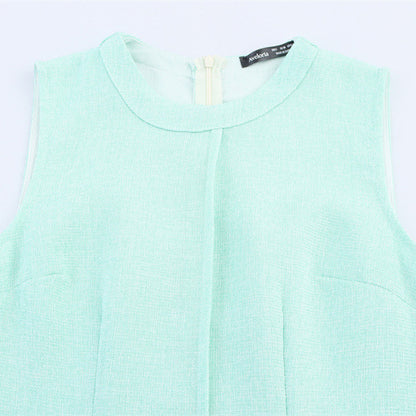 French Fashion Square Collar Sleeveless Pleated Dress