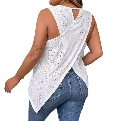 Spring And Summer New Round Neck Loose Hollow Sleeveless T-shirt Top