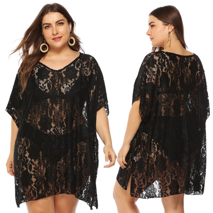 Lace Hollow Out See-through V-neck Split Beach Dress