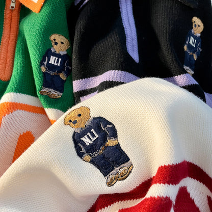 Loose Student Half Zip Lapel Top