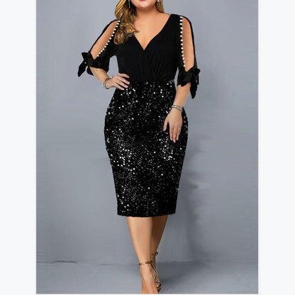 New V-neck Personality Sequins Plus Size Women's Dress