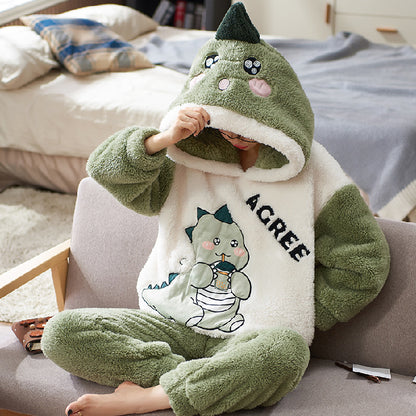 Pajamas Women Winter Plush Coral Fleece Korean Style Long Sleeves