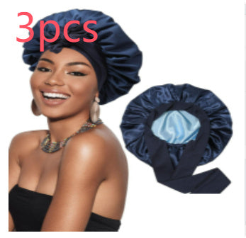 Double-layer Satin Ribbon Round Cap Bow Artificial Silk Beauty Hair Care Wide-brimmed Hat