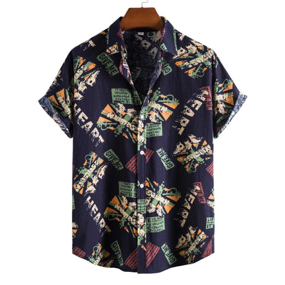 Printed Casual Men's Short-sleeved Shirt Lapel