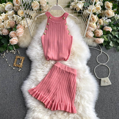 Short Waist Trousers Camisole Vest Off-the-shoulder Sling All-match High-knit Suit