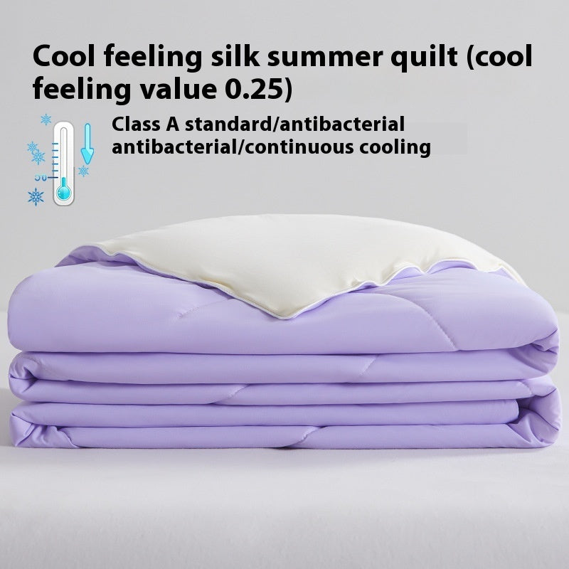 Pure Color Cool Silk Summer Blanket Airable Cover Single Double Summer Ice Cream Ice Silk Summer Quilt Machine Washable Thin Duvet