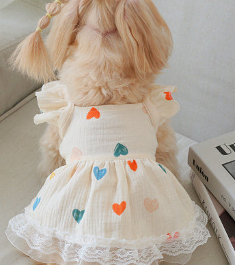 Baby Cotton Yarn Material Light Yellow Love Heart Flying Sleeve Girl's Dress