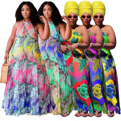 Popular European And American Digital Printing Fashion Style Large Swing Dress