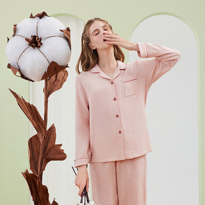 Women's Class A Double-layer Yarn Crepe Cotton Pajamas Suit
