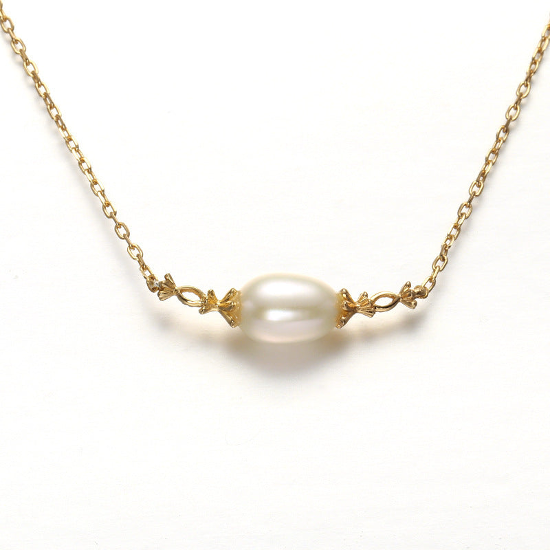 Silver Vintage Pearl Pendant Necklace Women's Simple