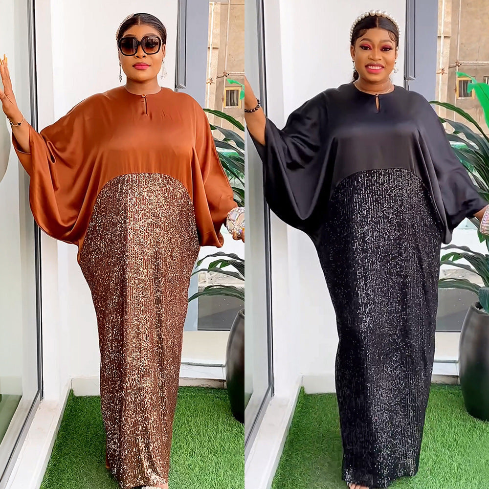 Patchwork Round Neck Robe Women's Loose Plus Size