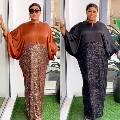 Patchwork Round Neck Robe Women's Loose Plus Size