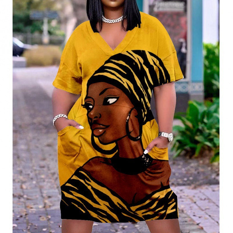 Women's Mid Length Plus Size Loose 3D Print Multicolor Dress