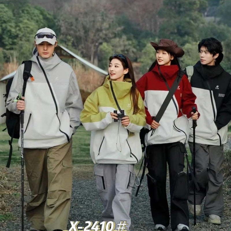 Color Matching Oblique Zipper Function Windproof Waterproof Jacket