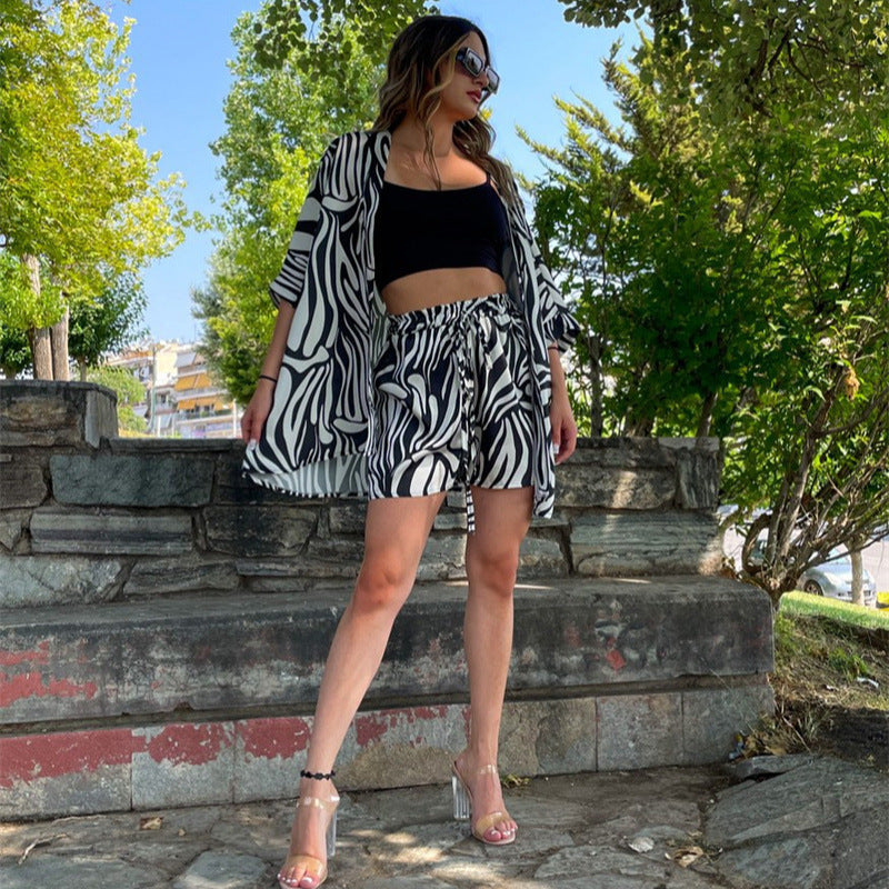 European And American Casual Fashion Printing T-shirt Shorts Set