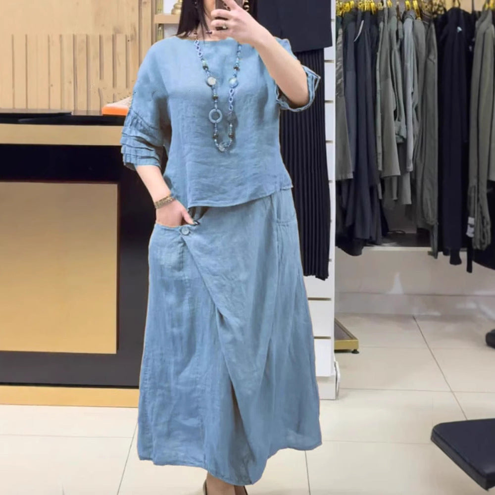 Casual Solid Color Loose Dress Two-piece Suit