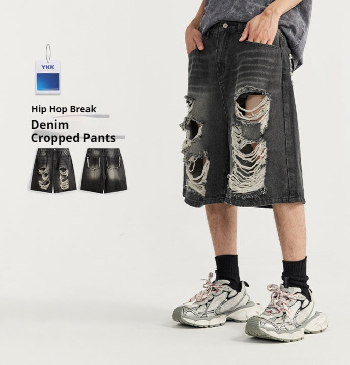 American Street Hip Hop Ripped Denim Shorts