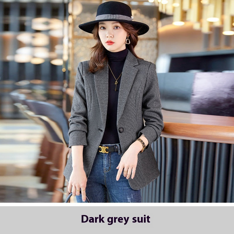Women's Fashion Houndstooth Small Suit Jacket