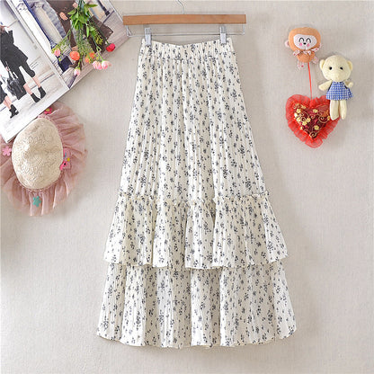 Little Daisy Skirt Women's Mid-length Floral Chiffon Skirt Cake Skirt