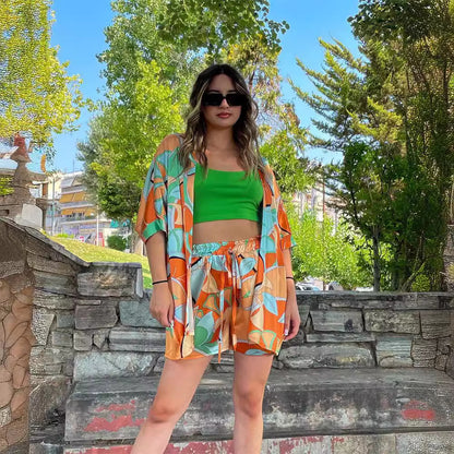 European And American Casual Fashion Printing T-shirt Shorts Set