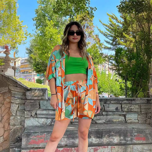 European And American Casual Fashion Printing T-shirt Shorts Set