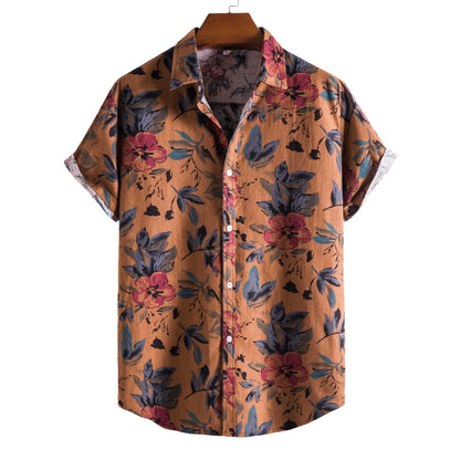 Printed Casual Men's Short-sleeved Shirt Lapel