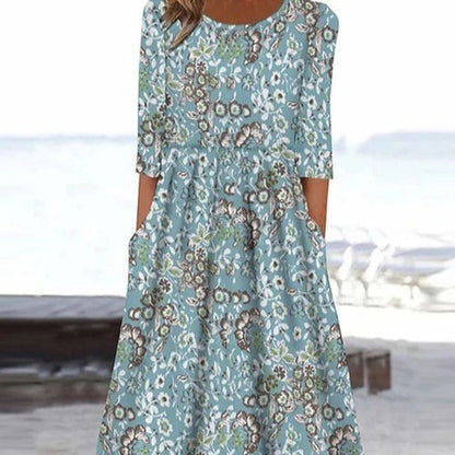 Summer New Mid-waist Women's Round Neck 3D Printing Dress