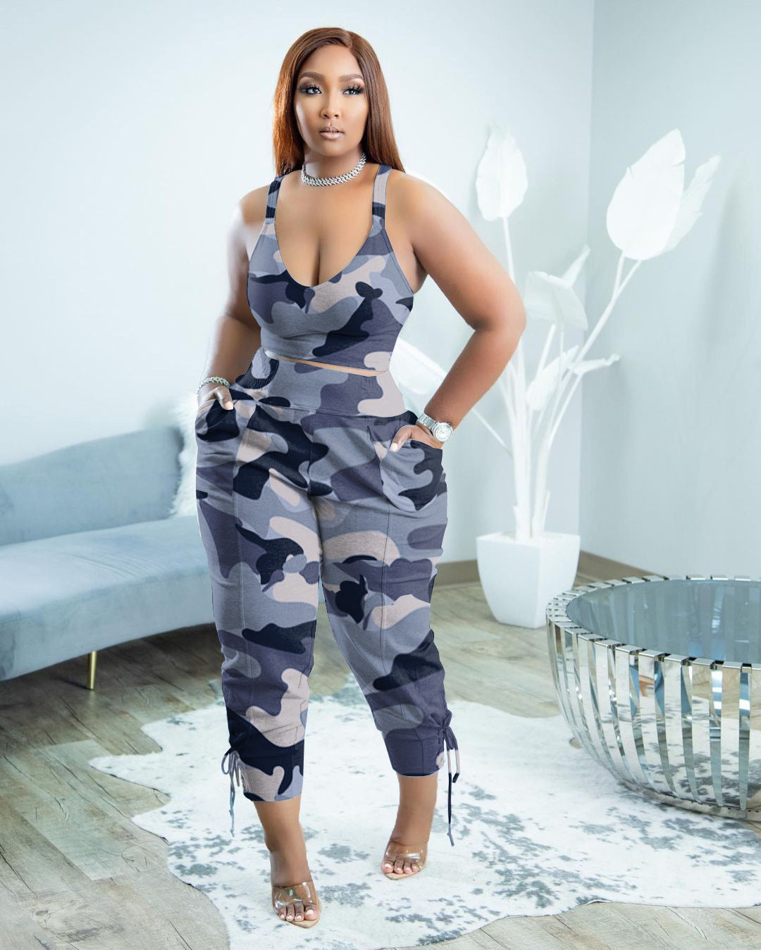 Women's Fashion Camisole Solid Color Pants Casual Set