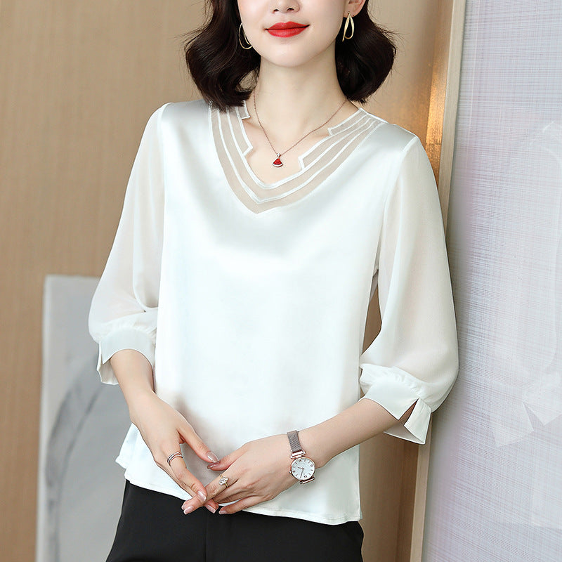 Satin V-neck All-match Slimming Small Shirt Blouse