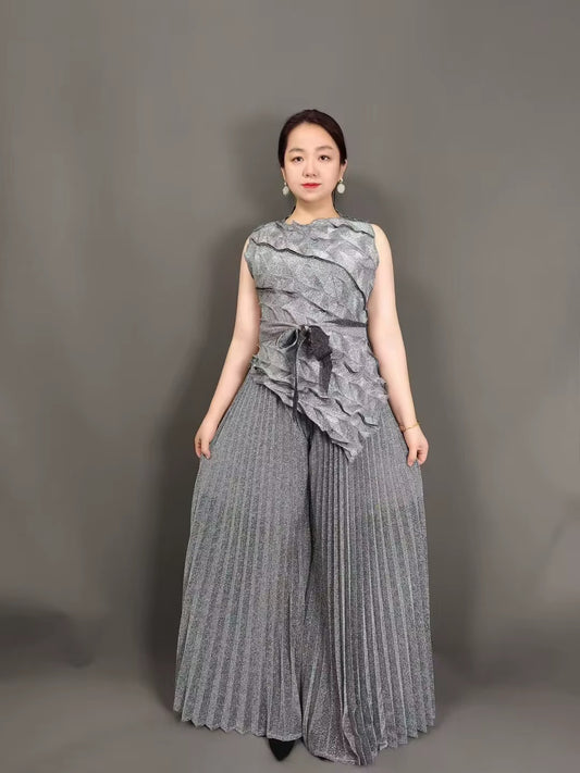 Pleated Tree Fungus-like Lacework Heavy Industry Flat Collar Lace-up Dress