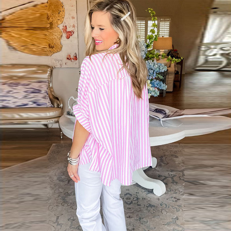 Striped Splicing Sun Protection Shirt Women's Top