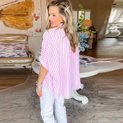 Striped Splicing Sun Protection Shirt Women's Top